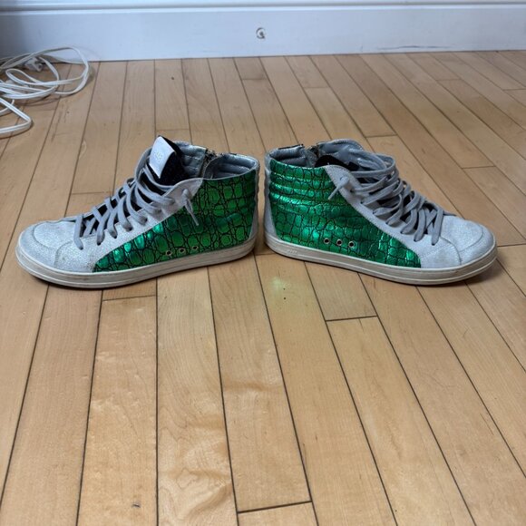 P448 Skate High Top Sneakers Silver & Green Faux Snakeskin Pattern Size 39 / 9 - Picture 6 of 11
